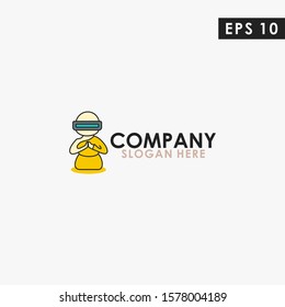 Robot Monk Buddhist Logo Design Vector Template. Modern Design. Vector Illustration