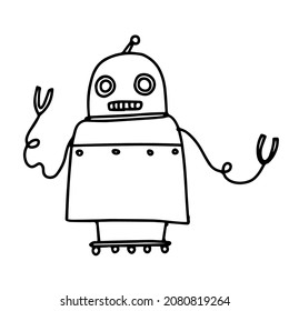 Robot. Monochrome sketch on white background.