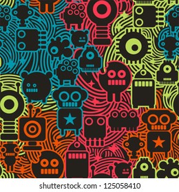 Robot and monsters cool seamless pattern. Vector texture.