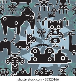 Robot and monsters cute seamless pattern.