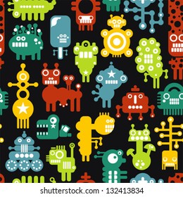 Robot and monsters cute seamless texture. Vector illustration.
