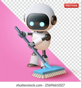 Robot mopping the floor, 3d vector. Suitable for technology, household and design elements