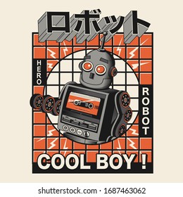 Robot music typography, tee shirt graphics, vectors, japan translation