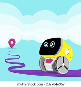 Robot navigator helps to find way. vector illustration.