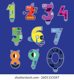 Robot Numbers numbers robots vector illustration universe Numbers like robots