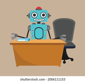 Robot in Office Flat Vector Cartoon Illustration 015