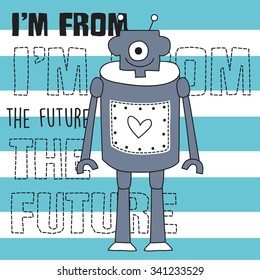 robot on blue striped background vector illustration