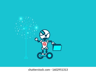 Robot on blue-green. Technology, the future.