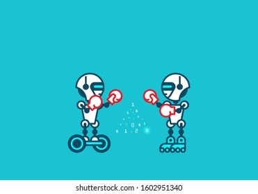 Robot on blue-green. Technology, the future.