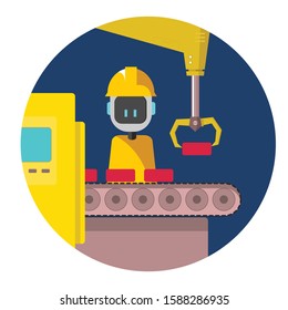 A robot is on duty of an industry, supervising. 