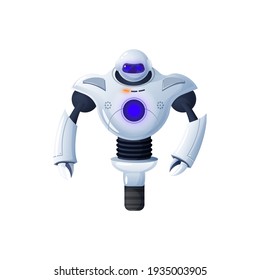 Robot on one wheel isolated futuristic character with arms. Vector friendly bot, single wheeled artificial intelligence monster, electronic cyborg. Modern kids toy, white humanoid robotic automation