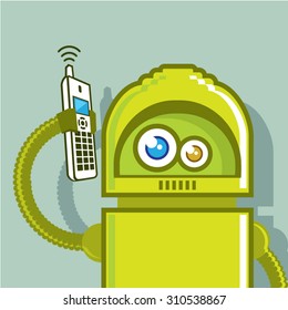 Robot on The Phone Vector Icon