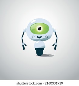 Robot on the Wheel. Android Character. Vector Illustration.