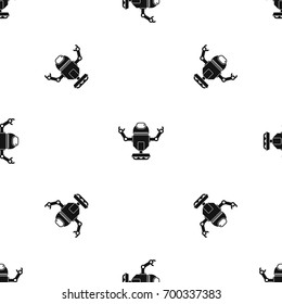 Robot on wheels pattern repeat seamless in black color for any design. Vector geometric illustration