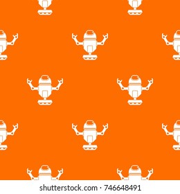 Robot on wheels pattern repeat seamless in orange color for any design. Vector geometric illustration