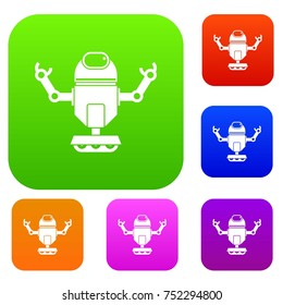 Robot on wheels set icon color in flat style isolated on white. Collection sings vector illustration
