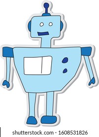 Robot on a white background. Icon icon. Flat funny cartoon children's vector illustration for magnet, DIY, stickers.