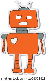 Robot on a white background. Icon icon. Flat funny cartoon children's vector illustration for magnet, DIY, stickers.