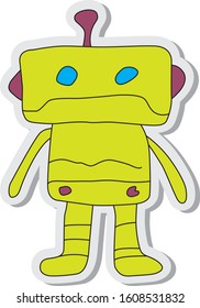 Robot on a white background. Icon icon. Flat funny cartoon children's vector illustration for magnet, DIY, stickers.