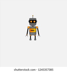Robot on white. Chatbot icon. Bot say hi on screen. Customer support service chat bot. Flat vector illustration