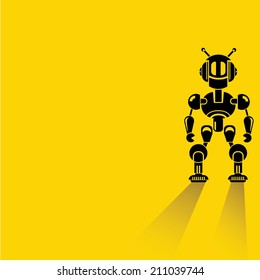 robot on yellow background, flat and shadow design, cyborg