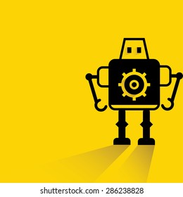 robot on yellow background, flat and shadow theme