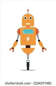 Robot with one wheel in flat style isolated on white background vector illustration