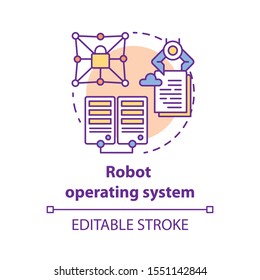 Robot operating system concept icon. Robotics secured software idea thin line illustration. Information technologies and innovative programming. Vector isolated outline drawing. Editable stroke