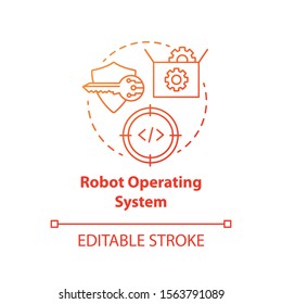 Robot operating system red concept icon. Robotics software idea thin line illustration. Information technologies and innovative programming. Vector isolated outline drawing. Editable stroke