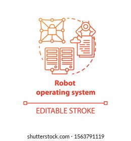 Robot operating system red concept icon. Robotics secured software idea thin line illustration. Information technologies and innovative programming. Vector isolated outline drawing. Editable stroke