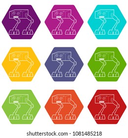 Robot ostrich icons 9 set coloful isolated on white for web