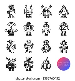 robot outline icons, vector pixel perfect design, editable stroke