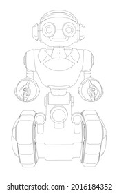 Esquema de robot aislado en fondo blanco. Vista frontal. Ilustración del vector