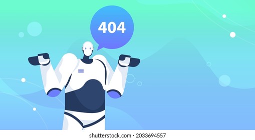 robot with page not found 404 error speech connection problem website under construction artificial intelligence