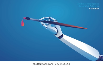 Robot Painting Creating Artwork, artificial intelligence artist assistant, the image generated by artificial intelligence. Prompt craft and prompt artists are disrupting traditional artists with robot