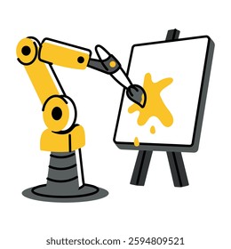 Robot painting on canvas, flat style illustration