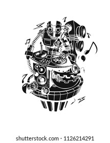 Robot party concept design for t-shirt print, vector illustration.