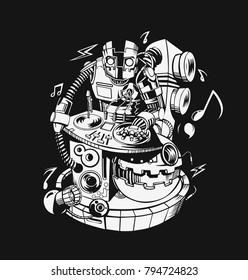 Robot party concept design for t-shirt print, vector illustration.