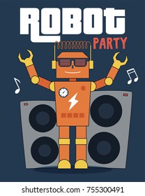 Robot party illustration for t-shirt and other uses