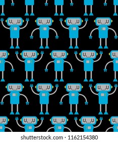 Robot pattern seamless. Cyborg background. Digital technology ornament toy. Vector illustration