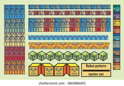 robot pattern vector border set