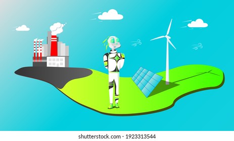 The robot pays attention to environmentally friendly electricity generators.