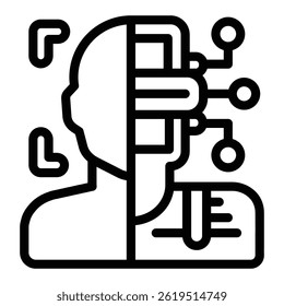 Robot or person recognition line icon, neural network concept. Vector graphics. Virtual assistant, identity sign on white background, style mobile or design