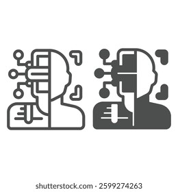 Robot or person recognition line and solid icon, neural network concept. Vector graphics. Virtual assistant identity sign on white background, outline style icon for mobile or web design