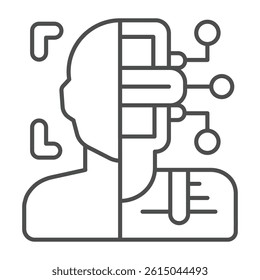 Robot or person recognition thin line icon, neural network concept. Vector graphics. Virtual assistant identity sign on white background, outline style icon for mobile or web design