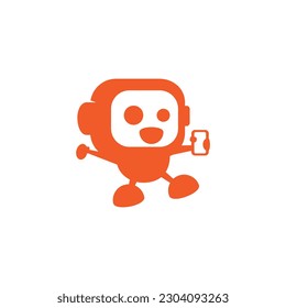 Robot phone logo or mascot suitable for friendly tech logo