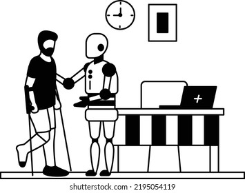 Robot physical therapist helps people walk again after a stroke Concept vector icon design, Robotic medicine symbol, Healthcare Scene Sign, Innovation Artificial Intelligence Works in Modern Clinic