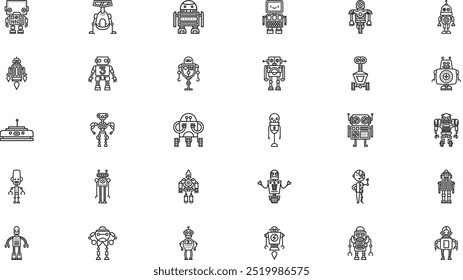Iconos de pictogramas de robot Colección de iconos vectoriales de alta calidad con trazo editable. Ideal para Profesional y Proyectos Creativos.