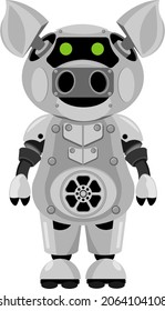 Robot Piglet. Vector Pig Cyborg On A White Background.