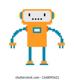 Robot pixel art. 8 bit cyborg. Digital technology toy Vector illustration